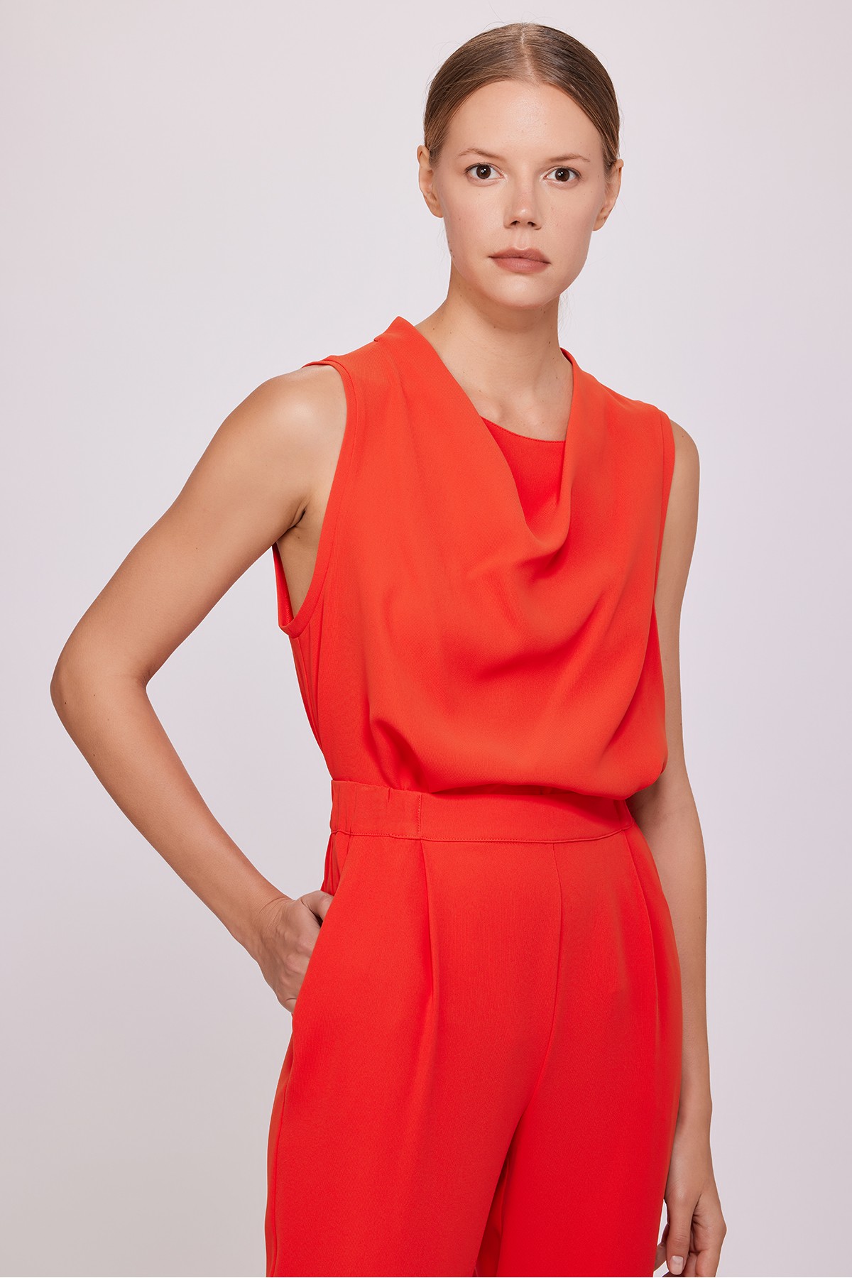 Degaje Yaka Kolsuz Bluz Coral