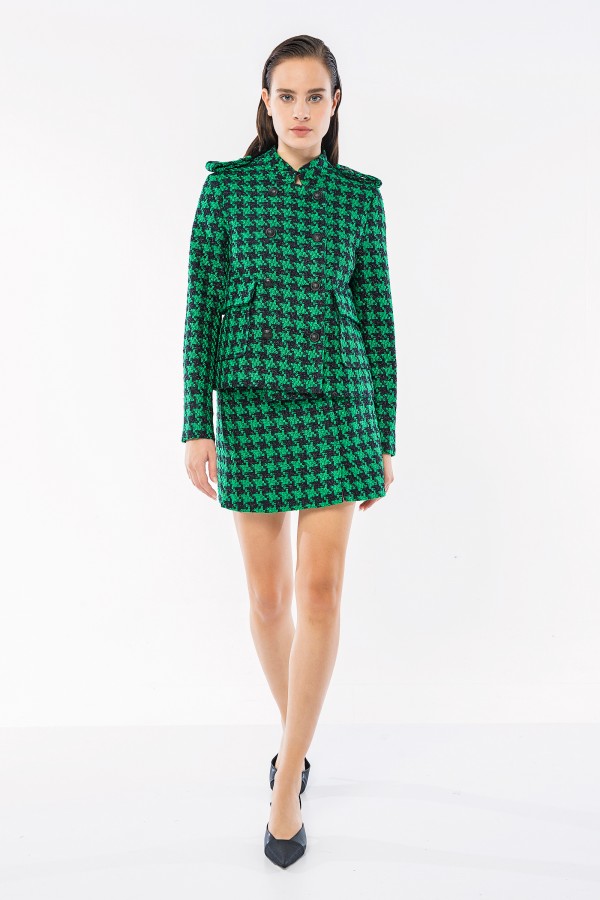 Metal Düğmeli Kazayağı Ceket Yeşil