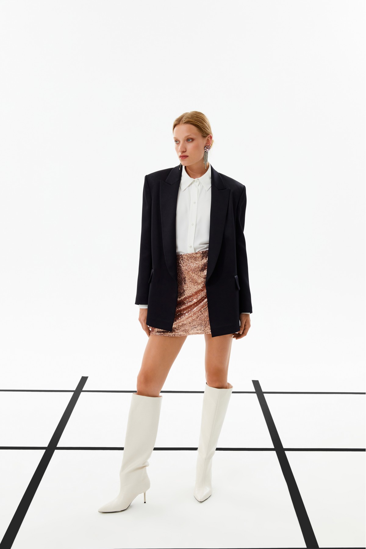 Saten Maskulen Blazer Siyah