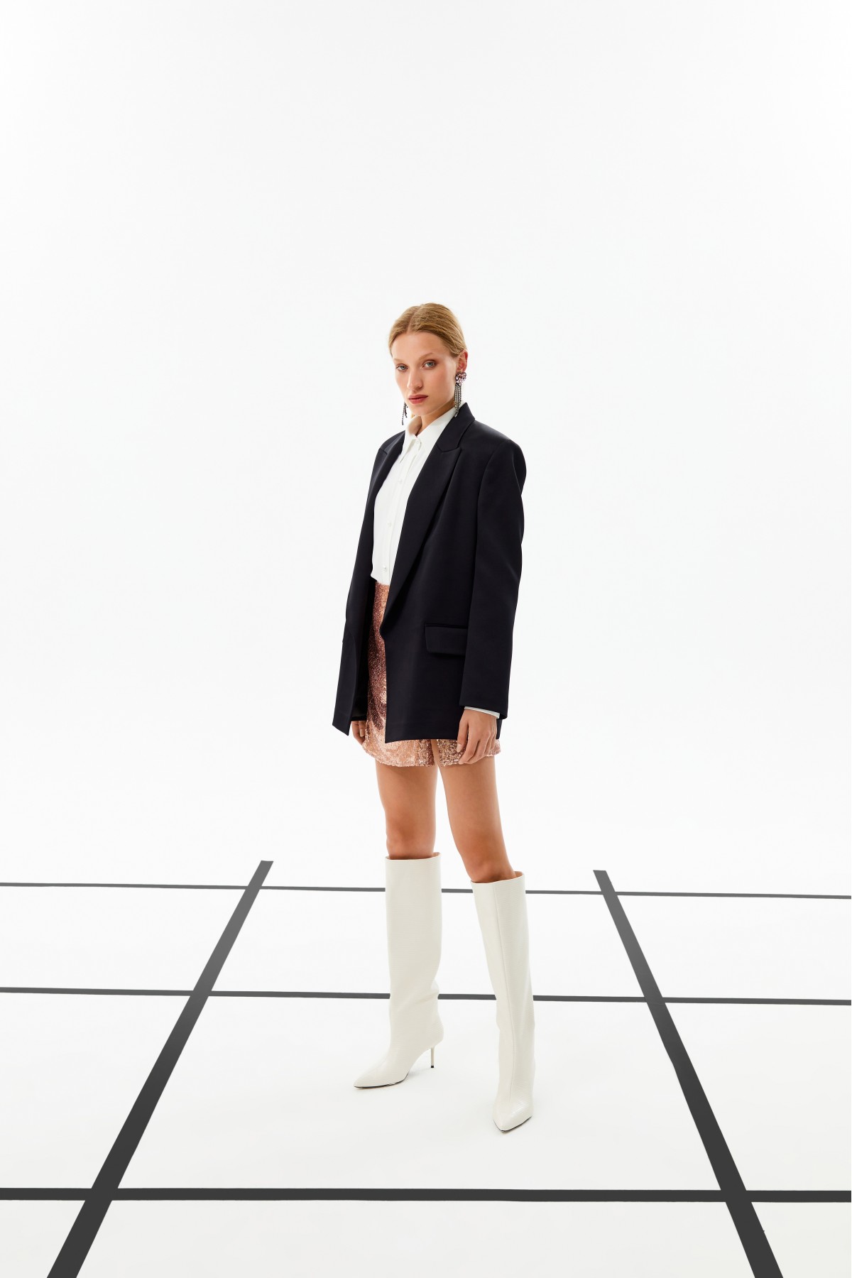 Saten Maskulen Blazer Siyah