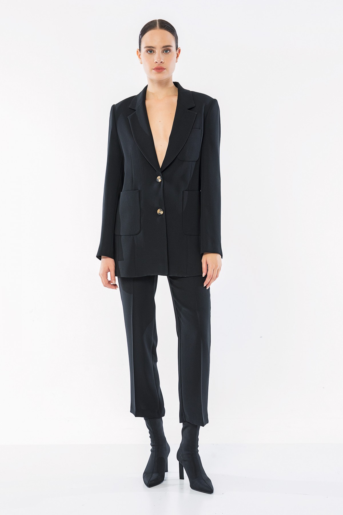 Önü Cepli Blazer Ceket Siyah