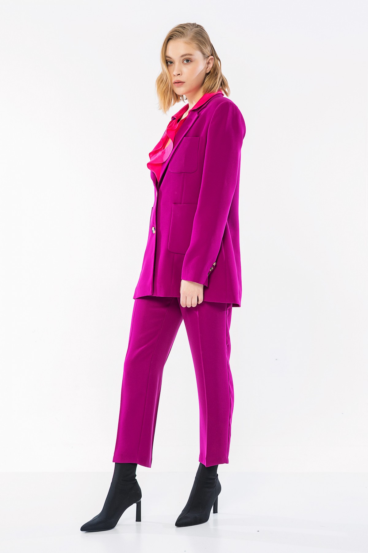 Önü Cepli Blazer Ceket Mürdüm