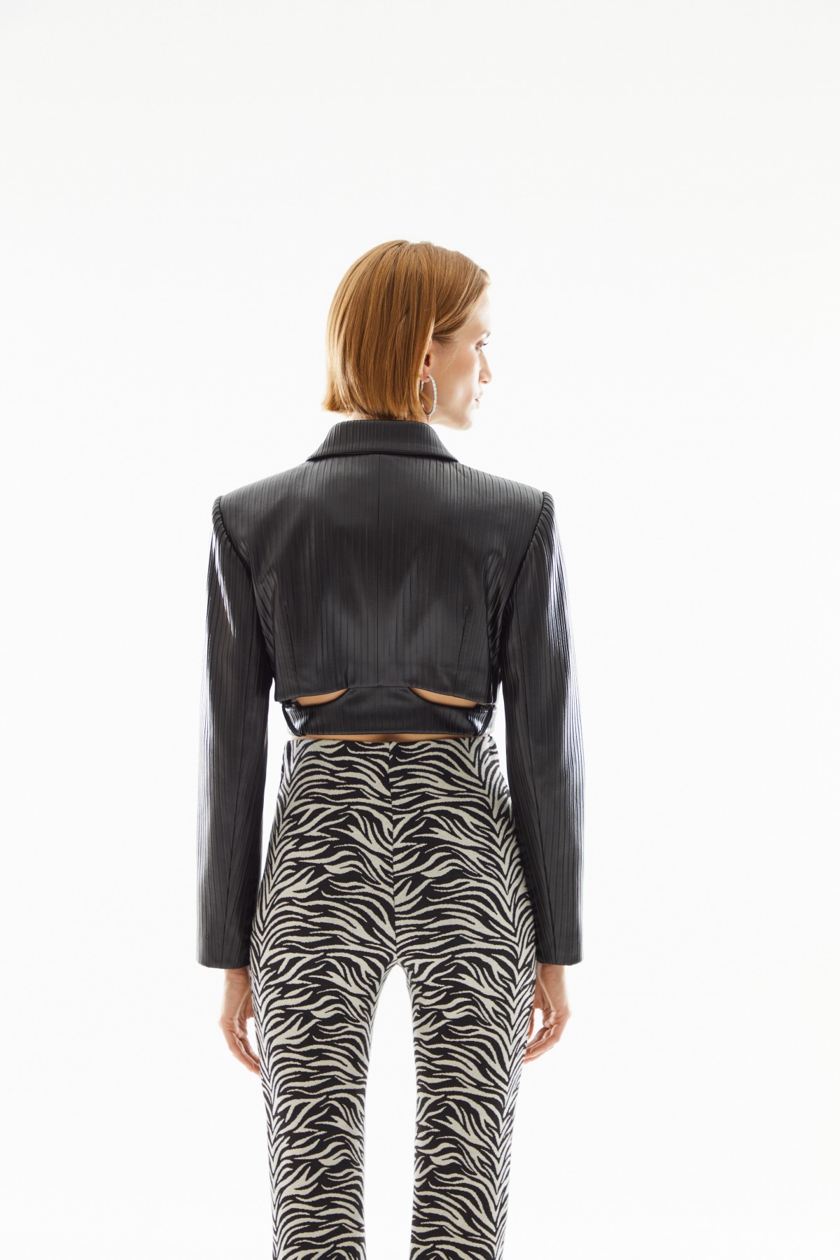 Zebra Desen Geniş Paça Örme Pantolon Siyah