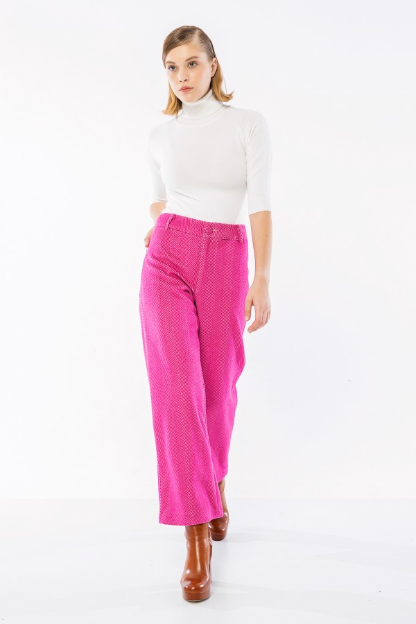 Geniş Paça Kaşe Pantolon Fuşya