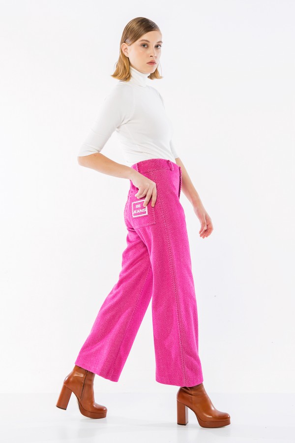 Geniş Paça Kaşe Pantolon Fuşya