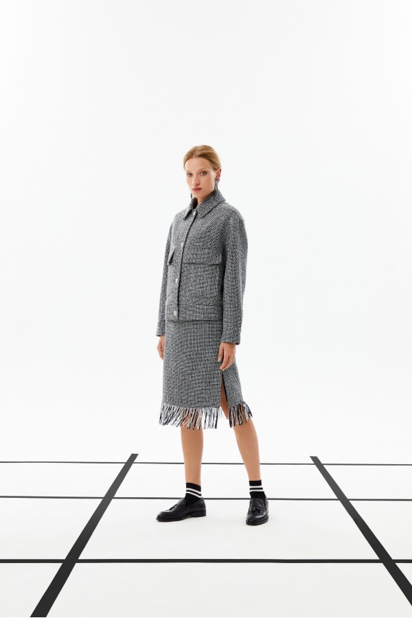 Simli Midi Etek Gümüş