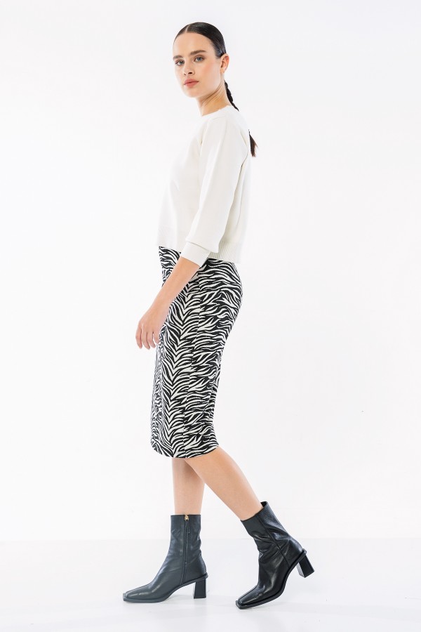 Zebra Desen Örme Etek Siyah