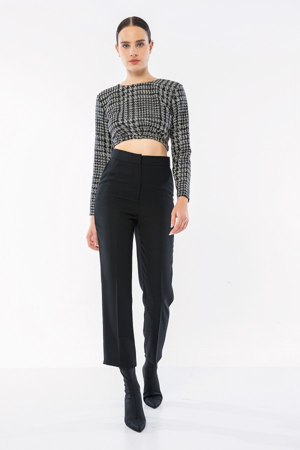 Kazayağı Beli Lastikli Crop Siyah Kazayağı Beli Lastikli Crop Siyah