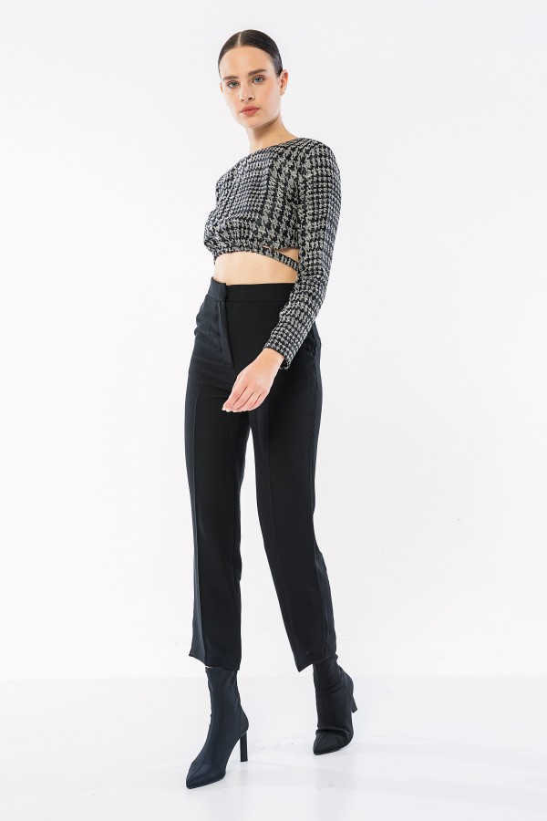 Kazayağı Beli Lastikli Crop Siyah Kazayağı Beli Lastikli Crop Siyah