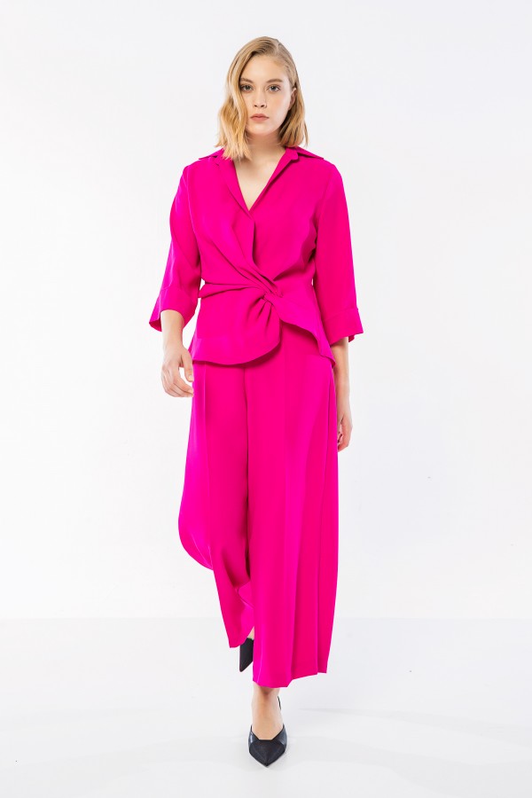 Önü Düğümlü Truvakar Bluz Fuşya