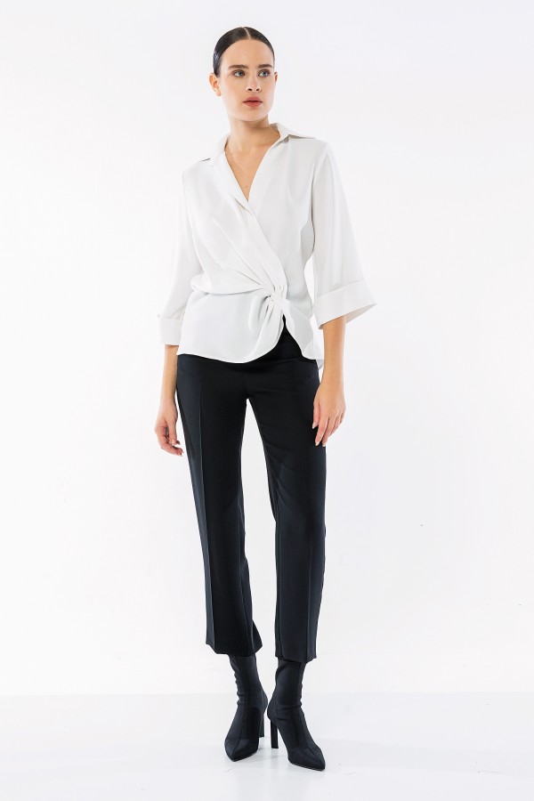 Önü Düğümlü Truvakar Bluz Ekru