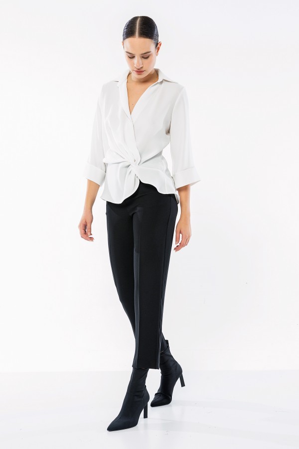 Önü Düğümlü Truvakar Bluz Ekru