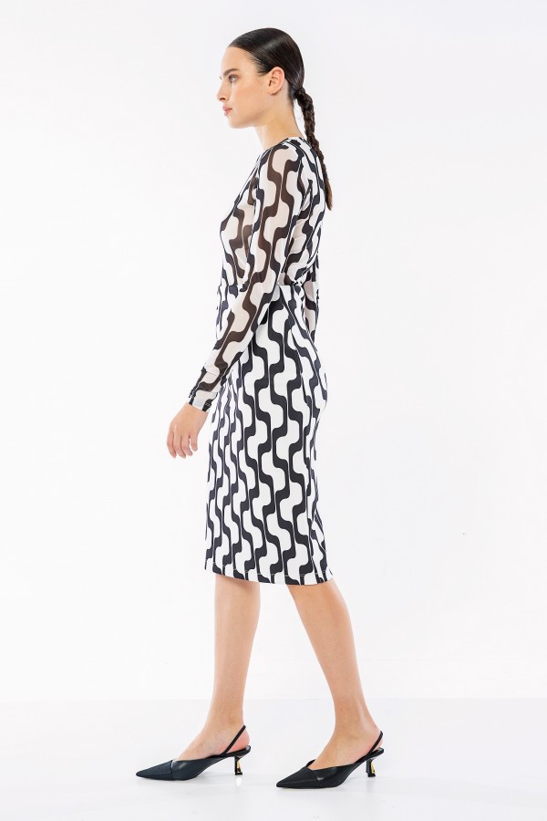 Desenli Tül Bluz Siyah