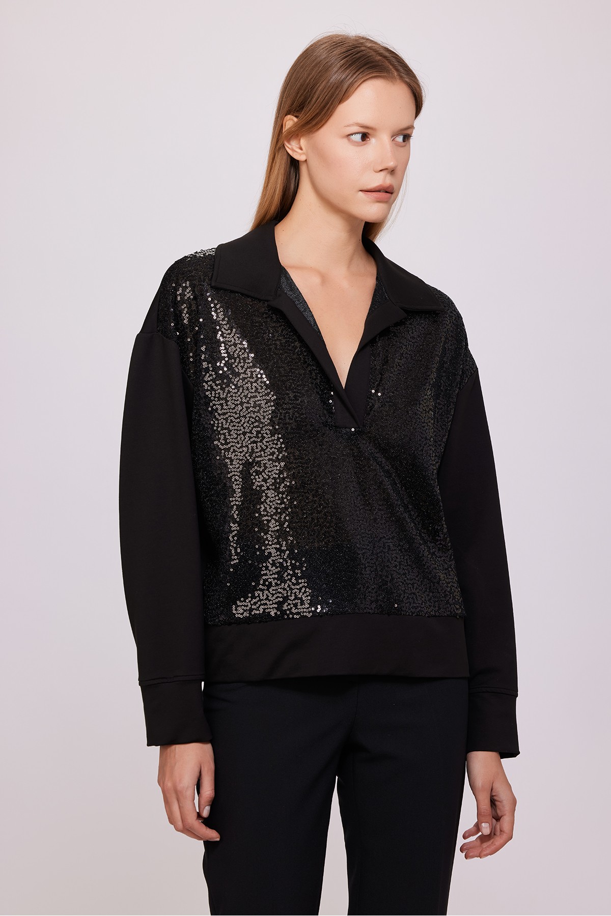 Pullu Sweatshirt Siyah