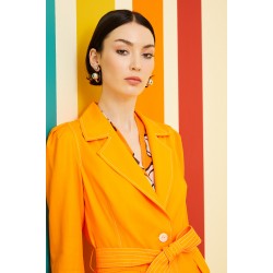 Kontrast Dikişli Kuşaklı Ceket Orange