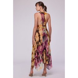 V Yaka Batik Piliseli Elbise Pembe