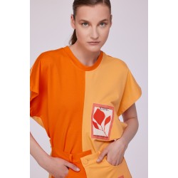 Dökümlü Çift Renk T-Shirt Orange/Mango