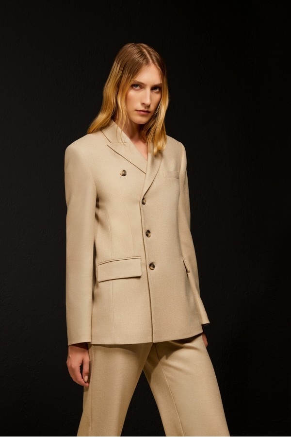 Dokulu Blazer Ceket Bej