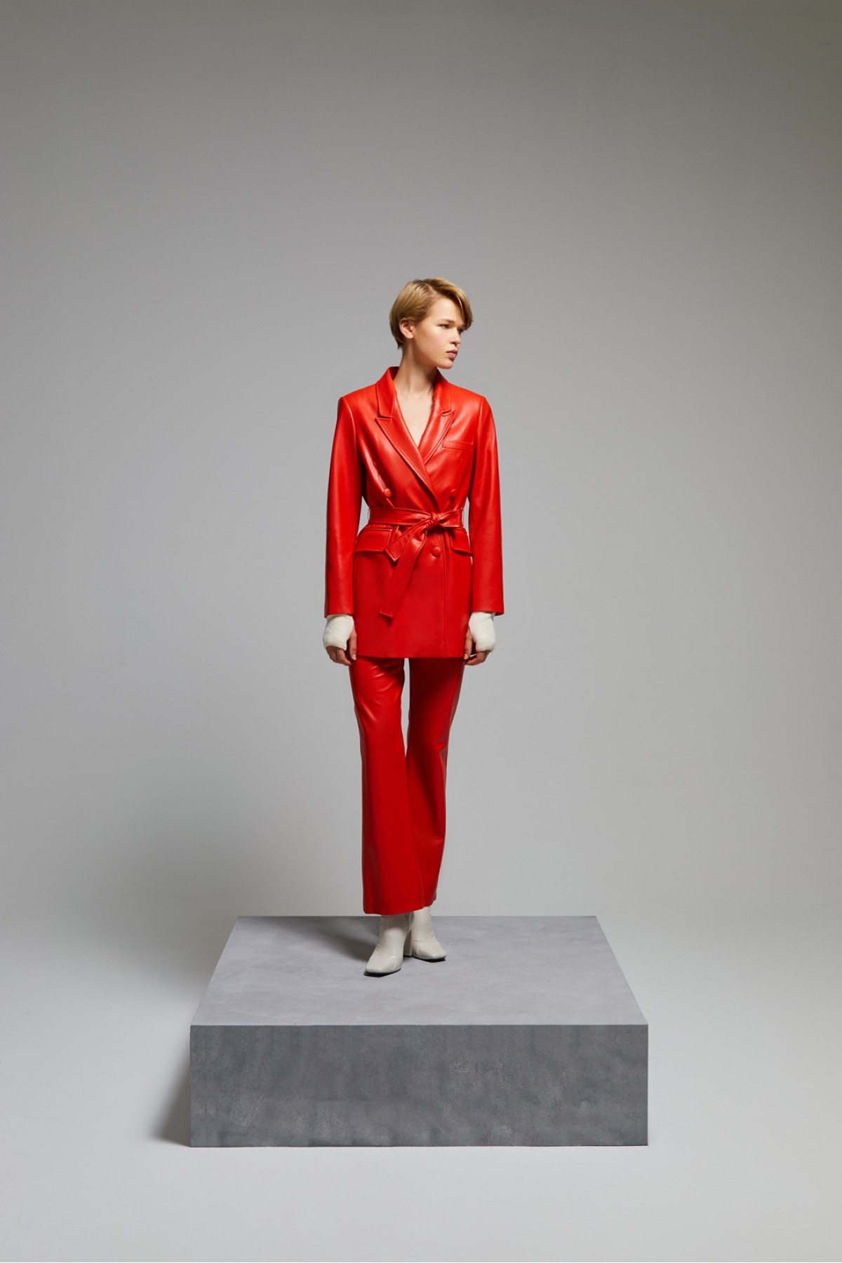Faux Leather Breasted Jacket Red