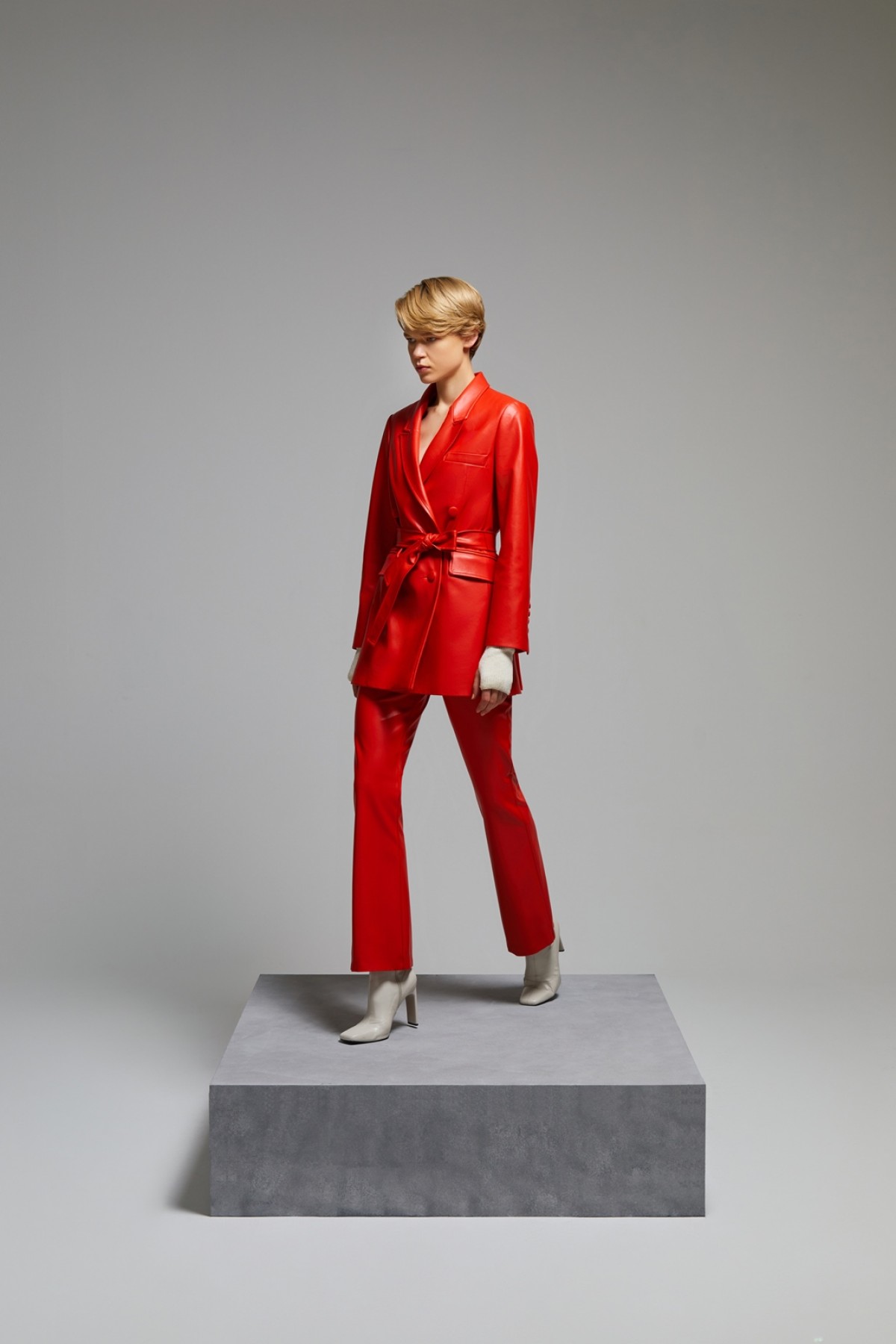 Faux Leather Breasted Jacket Red