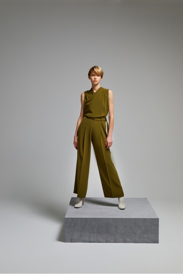 Kuşaklı Bol Pantolon Haki