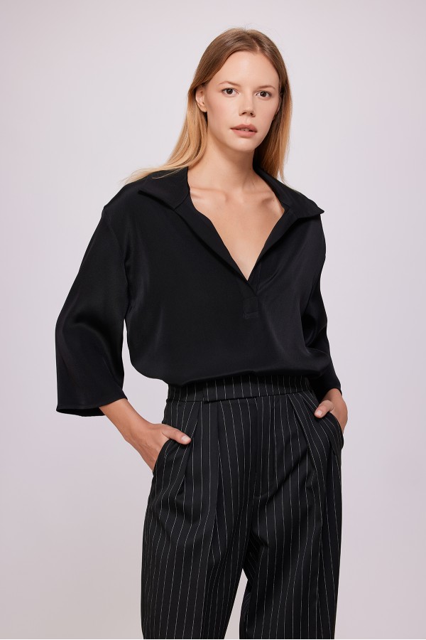 Çizgili Geniş Paça Pantolon Siyah Çizgili Geniş Paça Pantolon Siyah