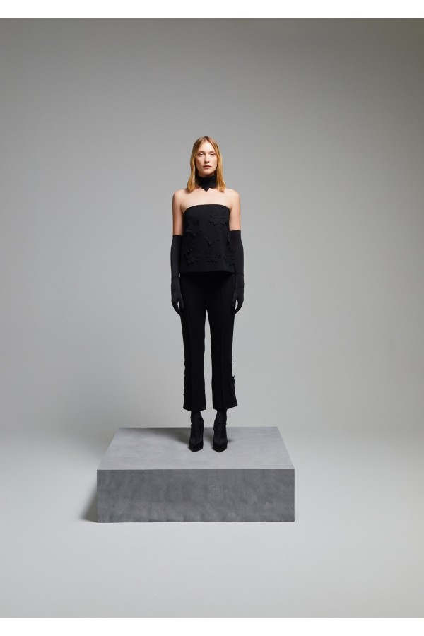 Çiçek İşlemeli Klasik Pantolon Siyah