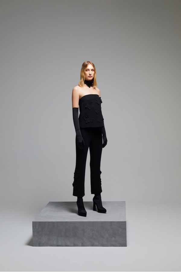 Çiçek İşlemeli Klasik Pantolon Siyah