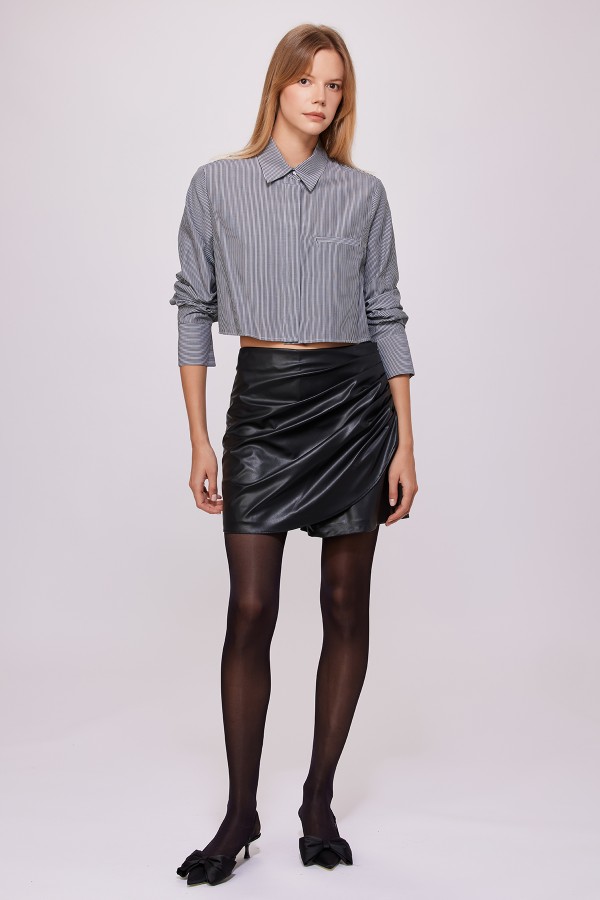 Deri Şort Etek Siyah