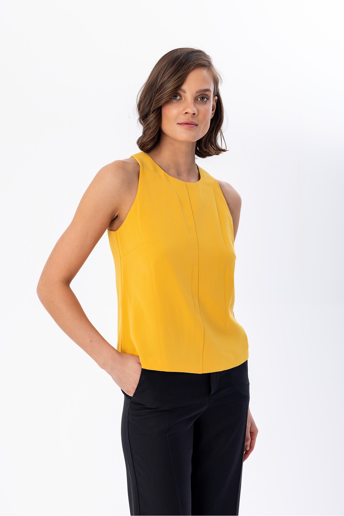 Halter Yaka Bluz Sari