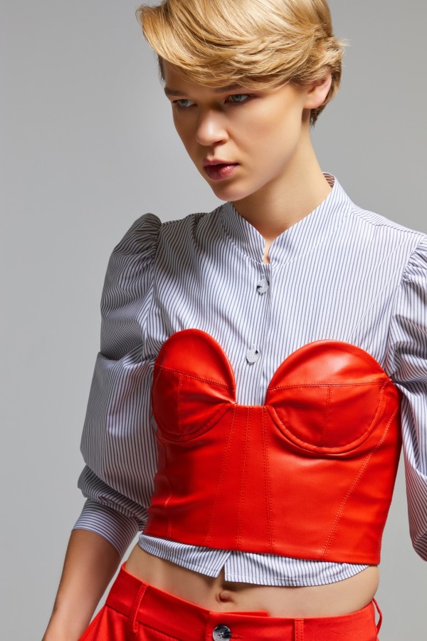 Balon Kol Çizgili Gömlek Ekru Balon Kol Çizgili Gömlek Ekru