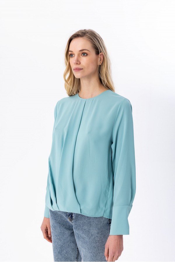 Sıfır Yaka Kruvaze Bluz Mi̇nt