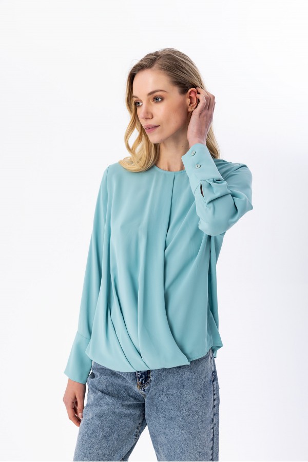 Sıfır Yaka Kruvaze Bluz Mi̇nt Sıfır Yaka Kruvaze Bluz Mi̇nt