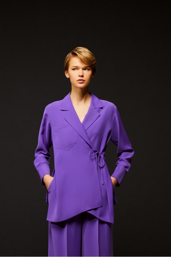 Önden Bağlamalı Ceket Bluz Mor