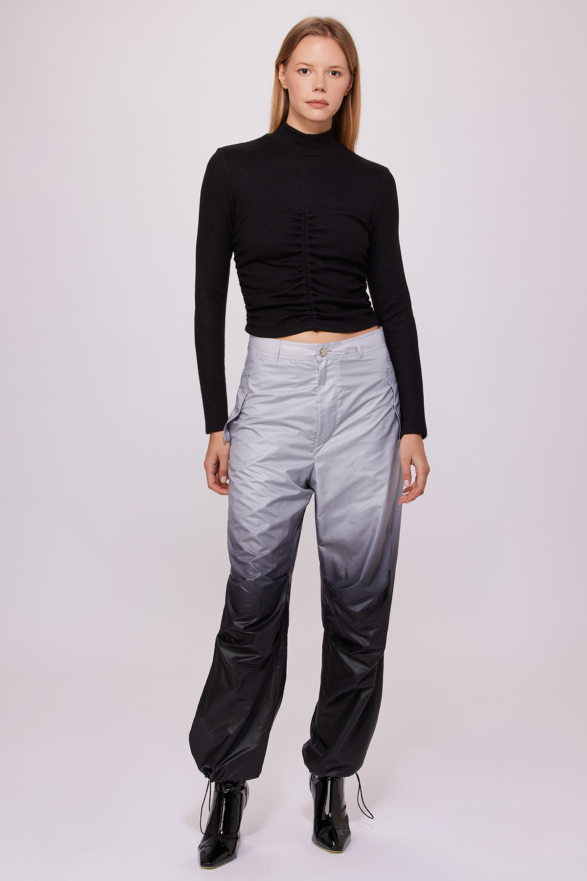 Yüksek Yaka Örme Crop Siyah