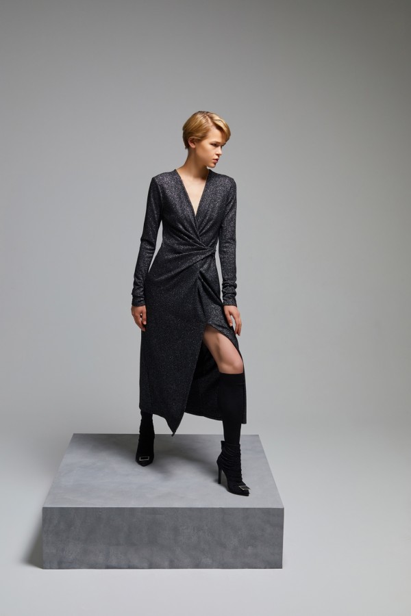 Simli Örme Elbise Siyah