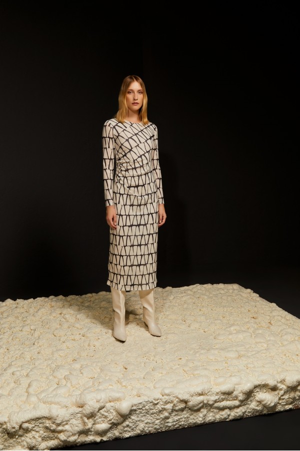 Desenli Örme Elbise Siyah