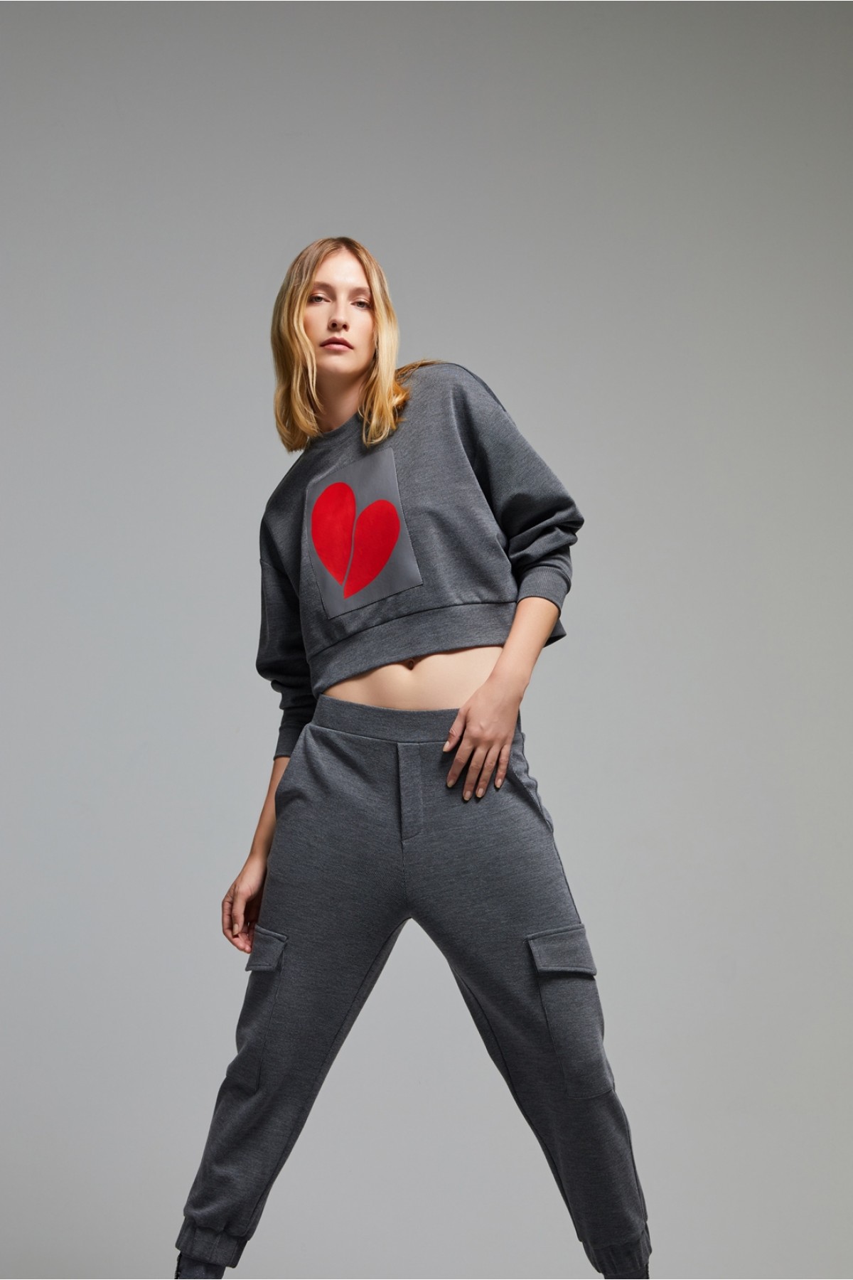 Kalp Baskılı Sweatshirt Antrasit
