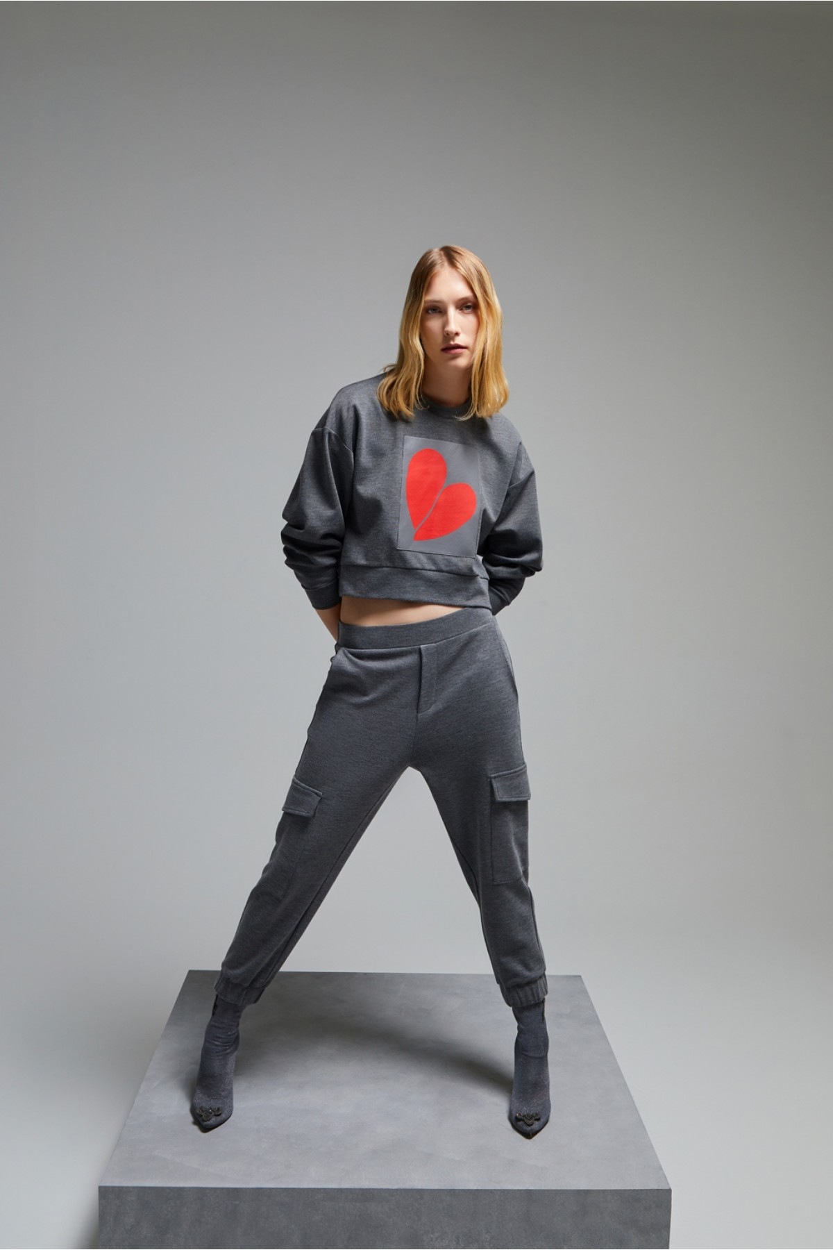 Kalp Baskılı Sweatshirt Antrasit