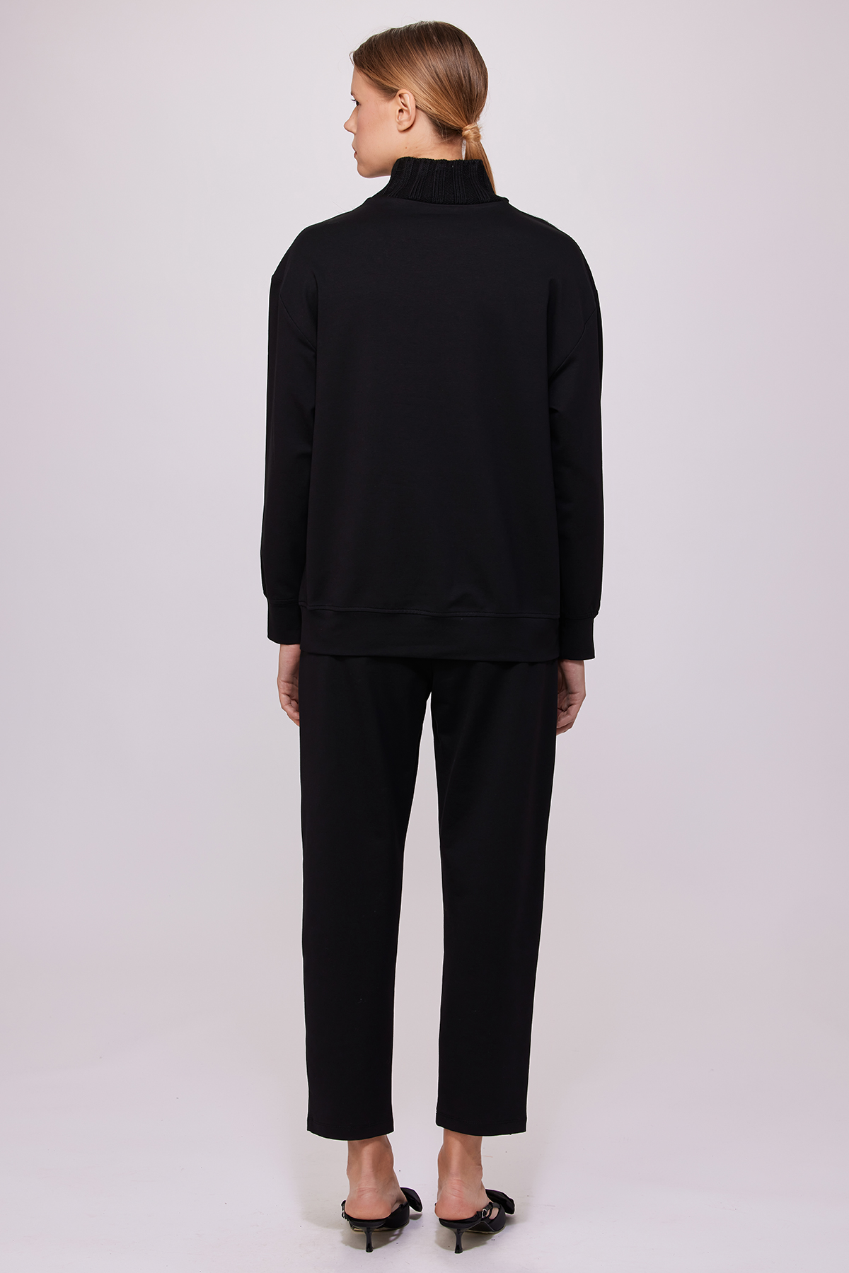 Kürk Yaka Sweatshirt Siyah