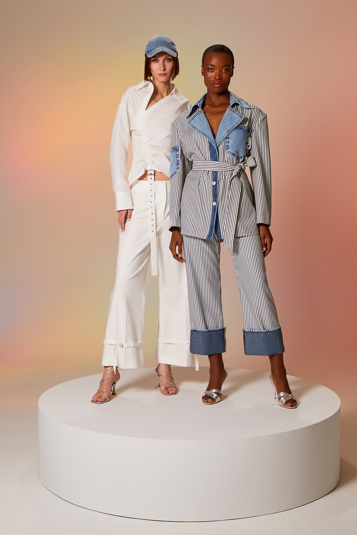 Denim Detaylı Çizgili Pantolon Siyah
