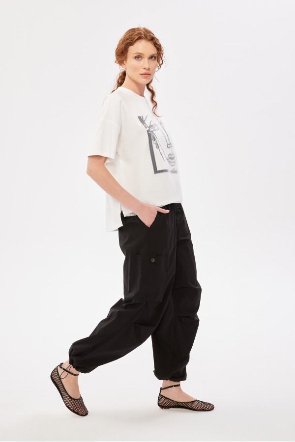 Yanı Büzgülü Kargo Pantolon Siyah