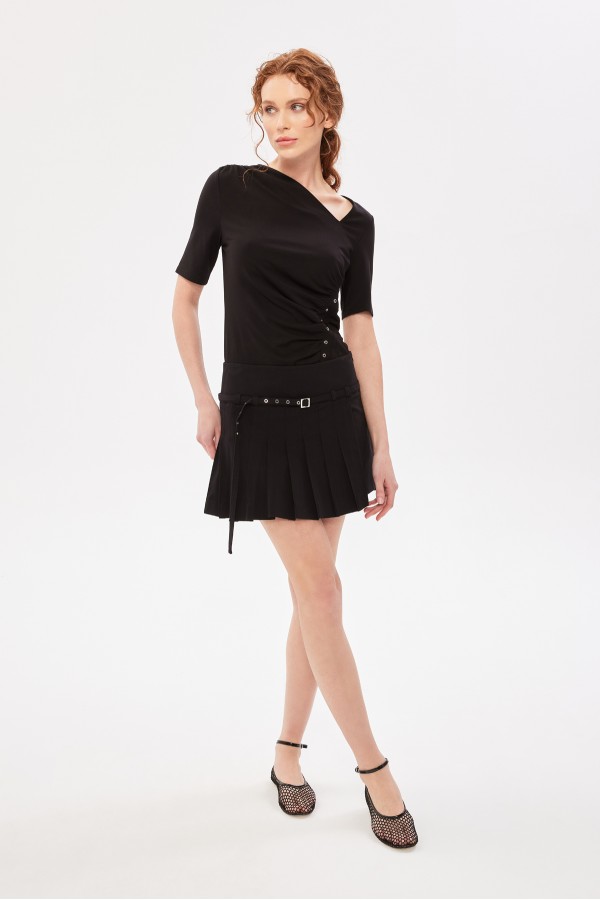 Pileli Şort Etek Siyah