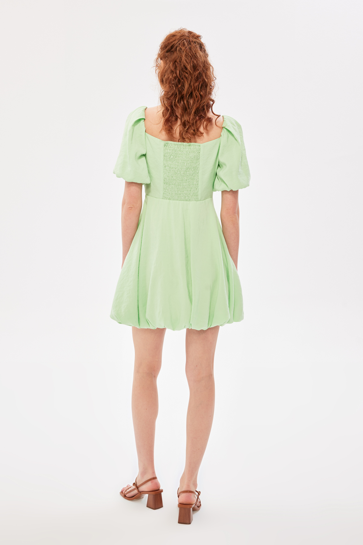 Balon Kol Mini Elbise Mint
