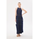 Halter Yaka Maxi Denim Elbise Indigo