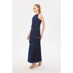 Halter Yaka Maxi Denim Elbise Indigo