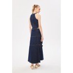 Halter Yaka Maxi Denim Elbise Indigo