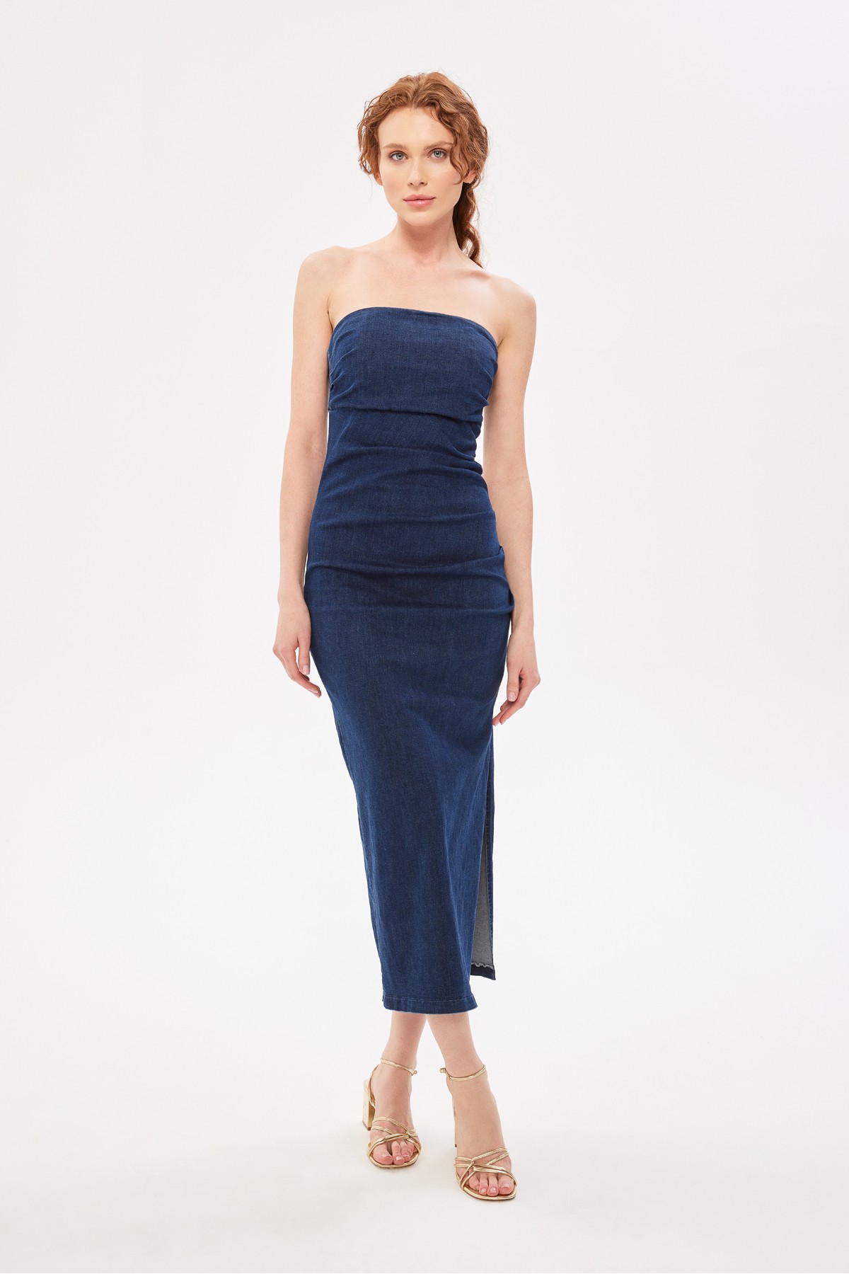 Straplez Denim Elbise Indigo Straplez Denim Elbise Indigo