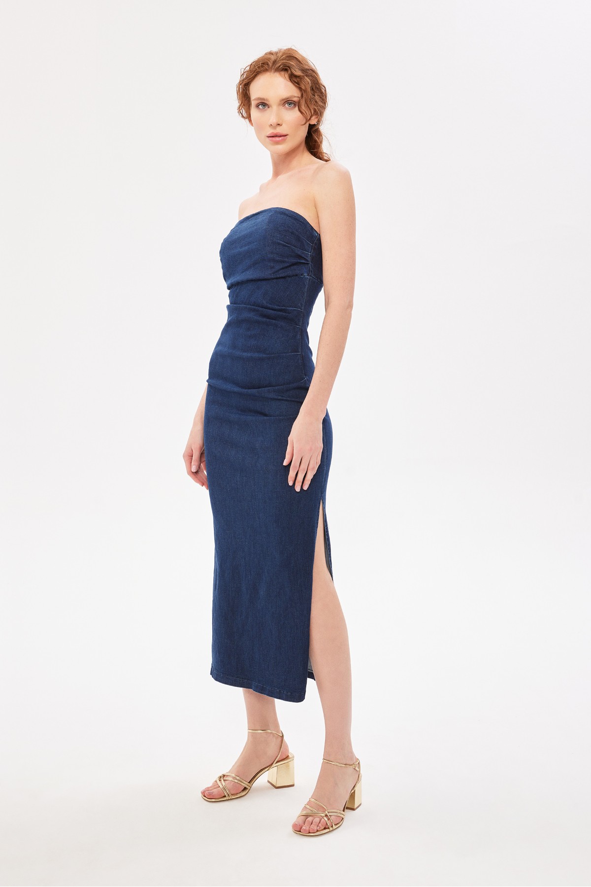 Straplez Denim Elbise Indigo Straplez Denim Elbise Indigo