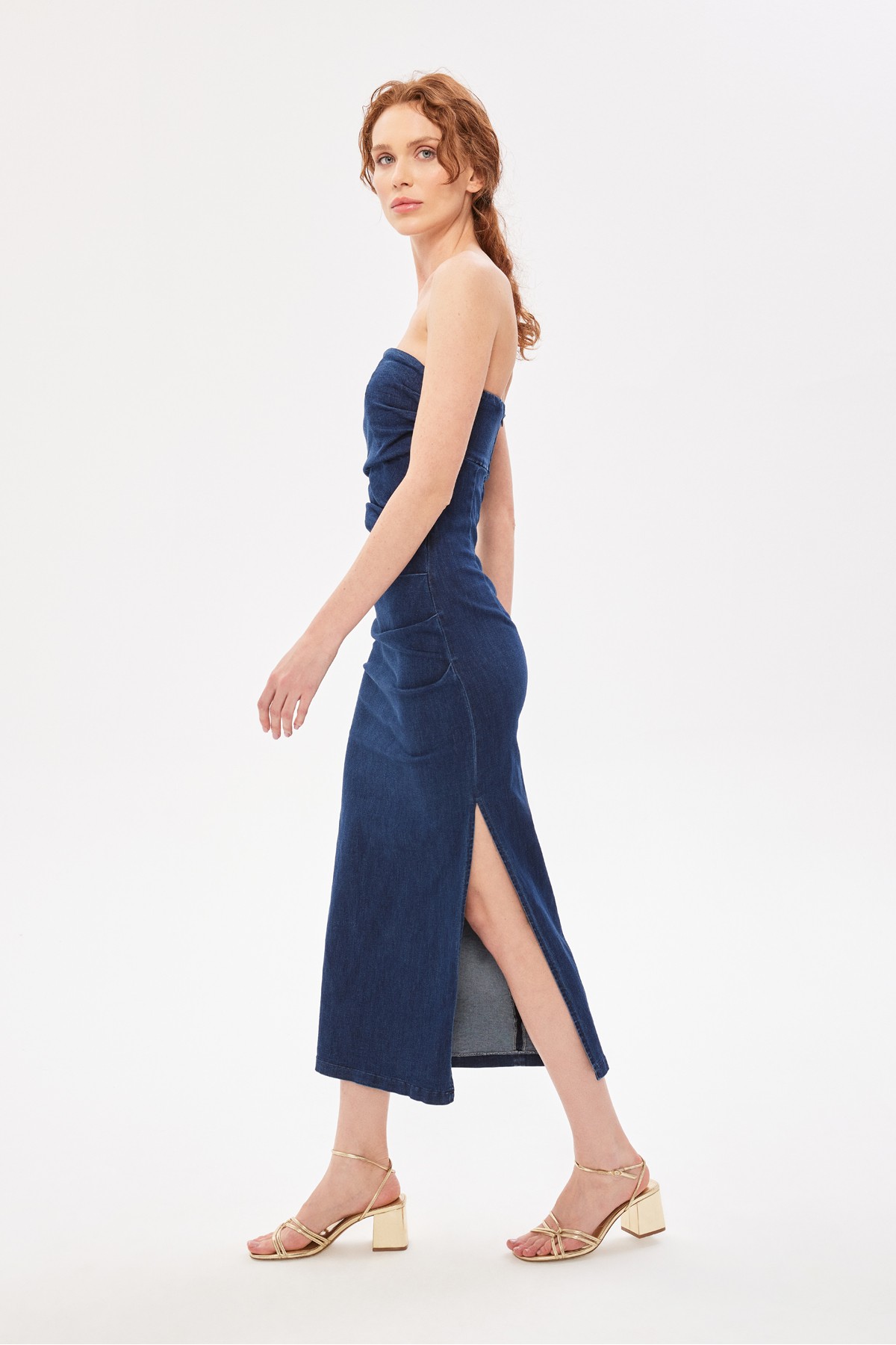 Straplez Denim Elbise Indigo Straplez Denim Elbise Indigo